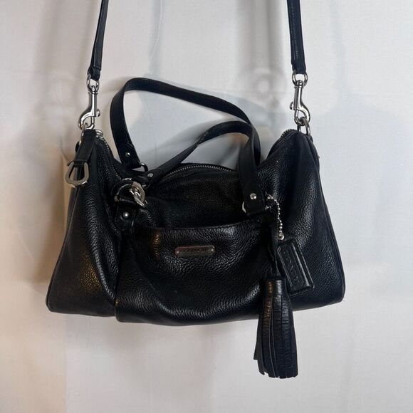 Coach Black Leather Avery Boston Barrel Crossbody HandBag Satchel Purse - Picture 12 of 16